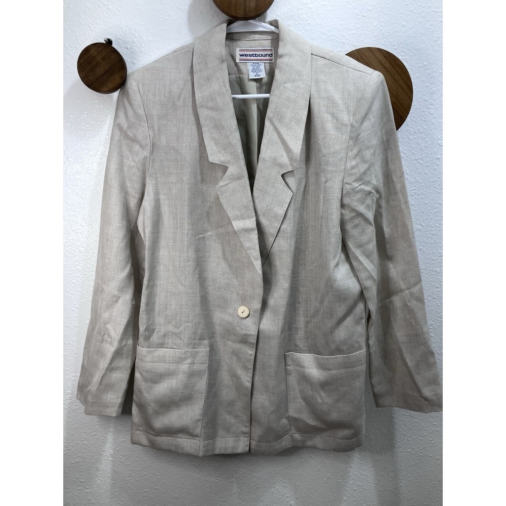 Vintage Linen Blend Classic Womens Blazer Size 6 Career Business Casual
